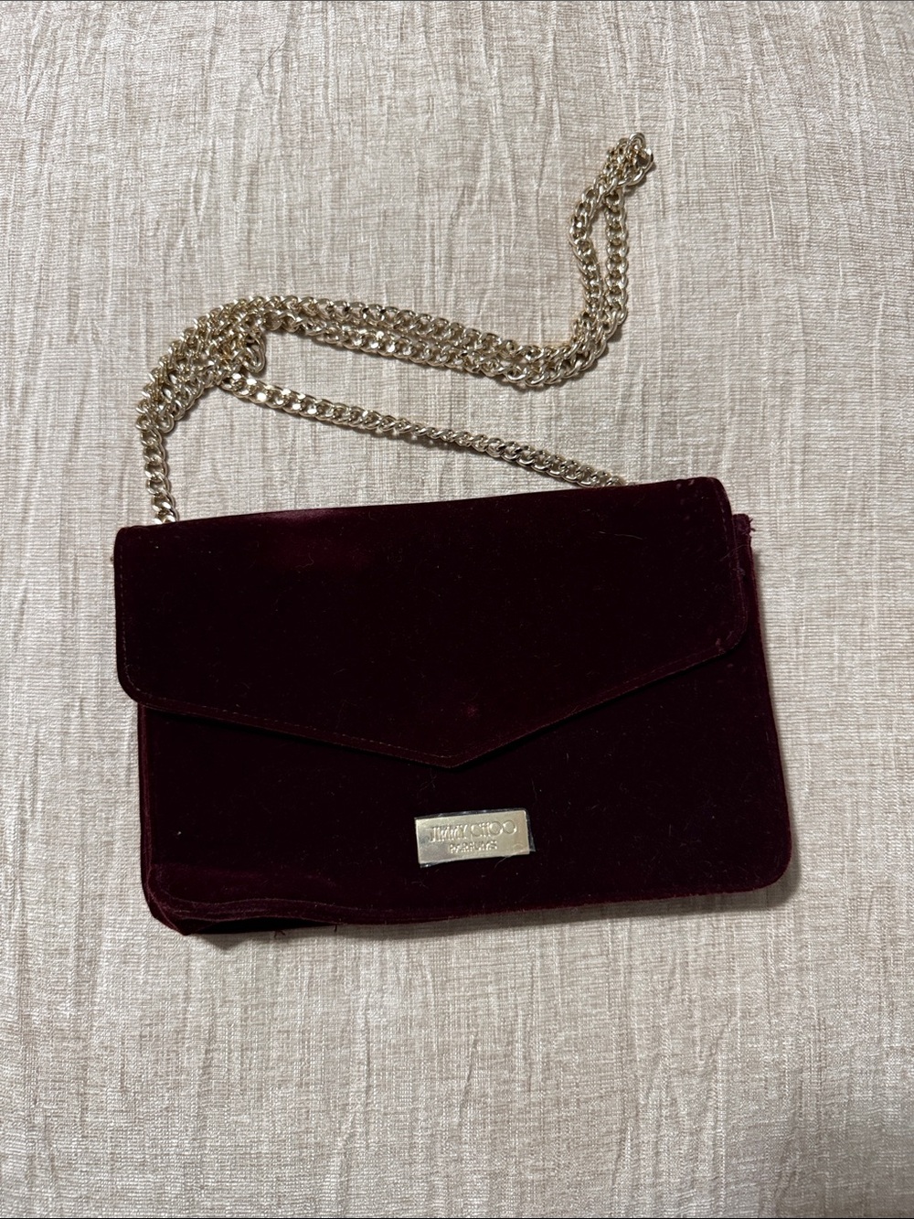 Jimmy Choo Parfum Burgundy Velvet Chain Shoulder Bag